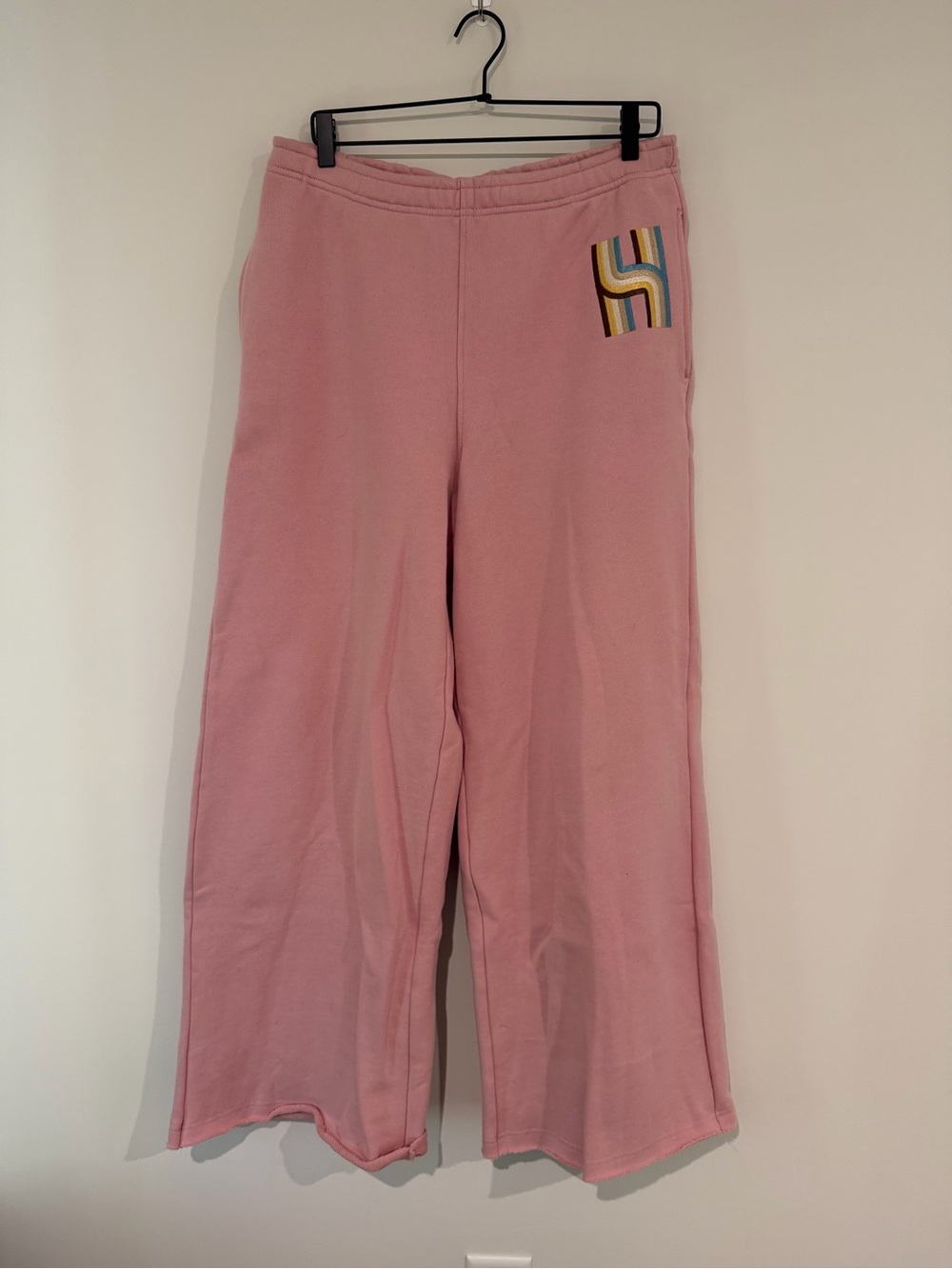 Honor The Gift Pink Wide-Leg Sweatpants with Colorful Patch